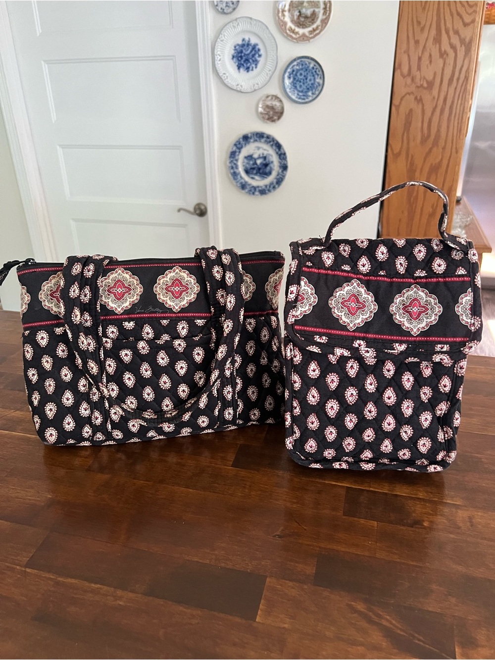 Vera Bradley Zip Top Shoulder Bag & Lunch Bag Set, Classic Black (retired)
